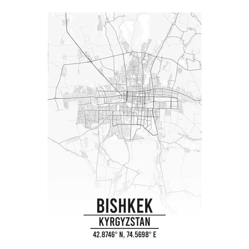 Bishkek Kyrgyzstan A3 Map Print Retro Progression   Bishkek Kyrgyzstan 