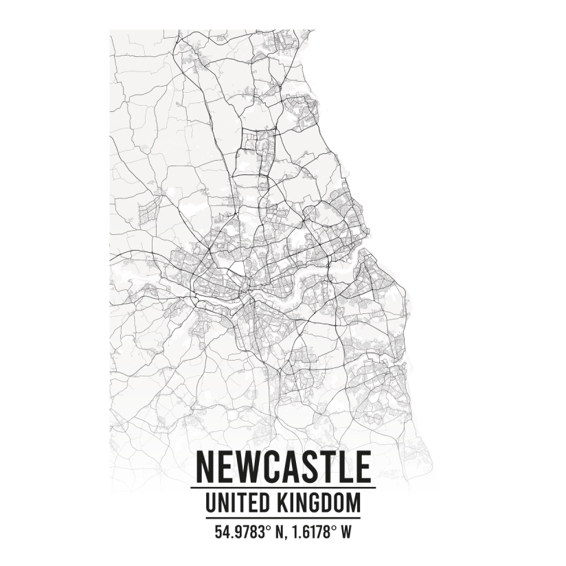 Newcastle United Kingdom A3 Map Print Retro Progression   Newcastle 