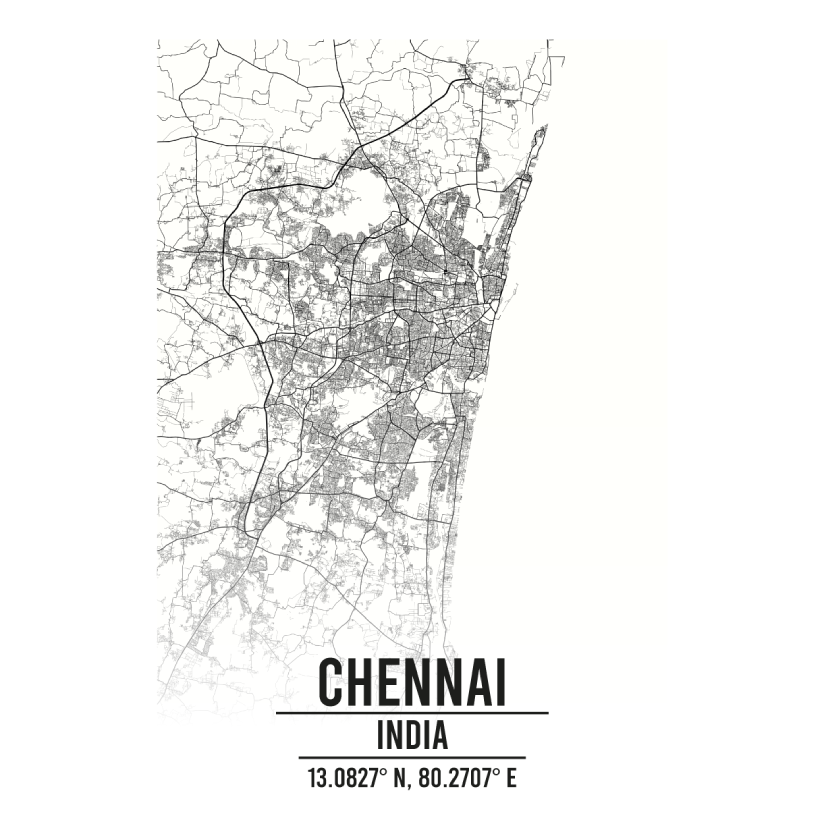 Chennai, India A3 Map Print Retro Progression