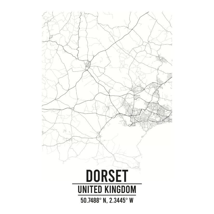 Dorset, United Kingdom A3 Map Print - Retro Progression